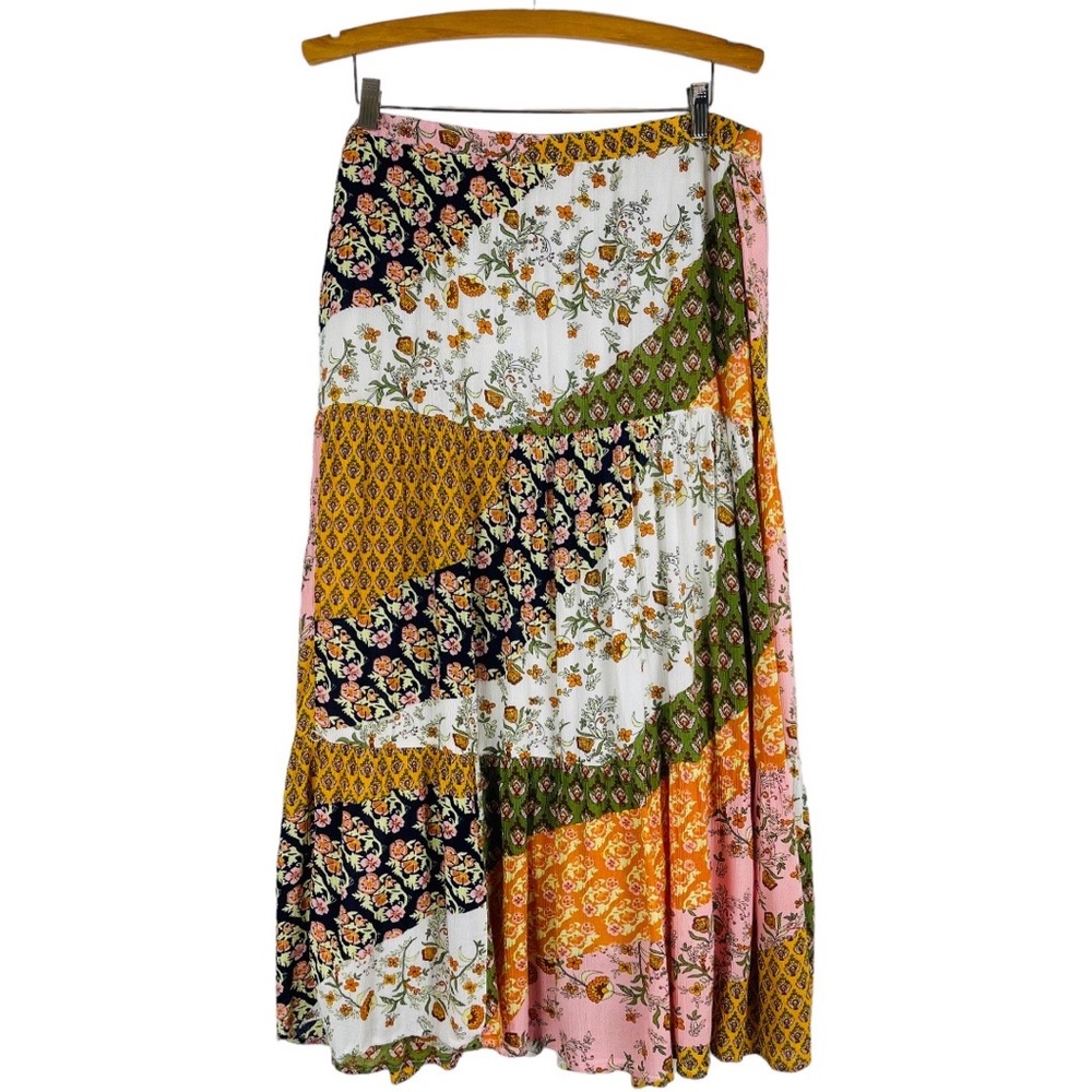 Coldwater Creek white pink patchwork Floral boho cottagecore maxi skirt XL